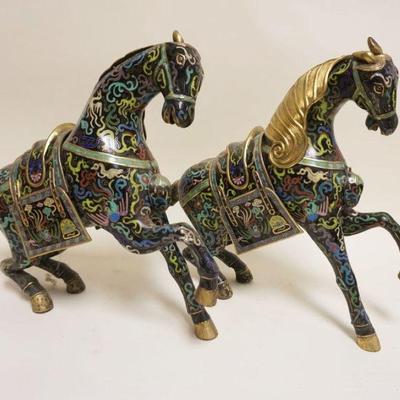 1068	PAIR OF LARGE CHINESE CLOISONNE PRANCING HORSES, APPROXIMATELY 4 IN X 19 IN X 16 1/2 IN HIGH
