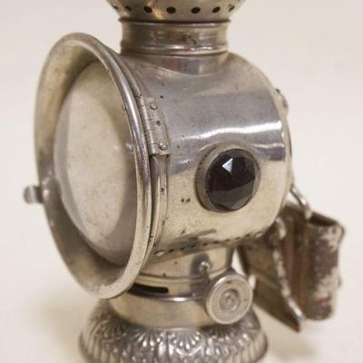 1203	ANTIQUE BICYCLE LANTERN *THE EVERLIT* EDWARD MILLER & CO., WITH RED AND GREEN JEWELED GLASS SIDES, APPROXIMATELY 6 IN H
