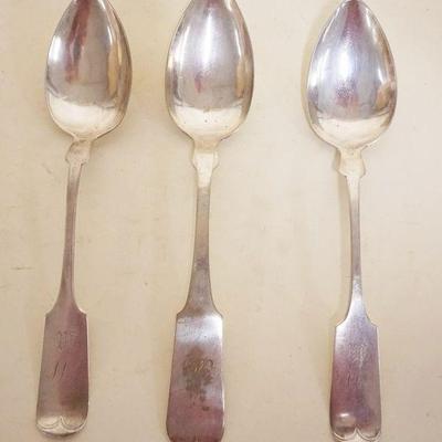 1221	3 ANTIQUE COIN SILVER SPOONS INCLUDING R. CURTIS AND E.L. BAILEY, 4.3 TOZ
