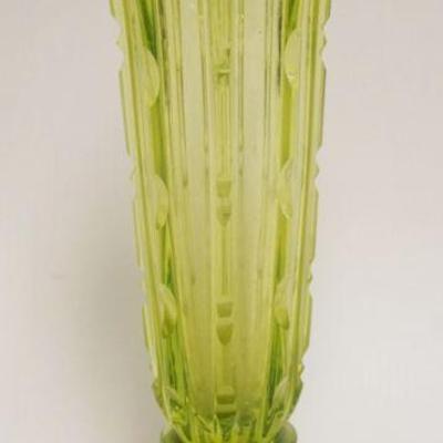 1184	ANTIQUE BLOWN GLASS VASELINE VASE WITH GROUND AND POLISHED BASE, APPROXIMATELY 10 IN H
