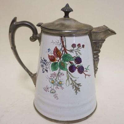 1188	ANTIQUE ENAMELED DECORATED TEA POT, APPROXIMATELY 11 IN H

