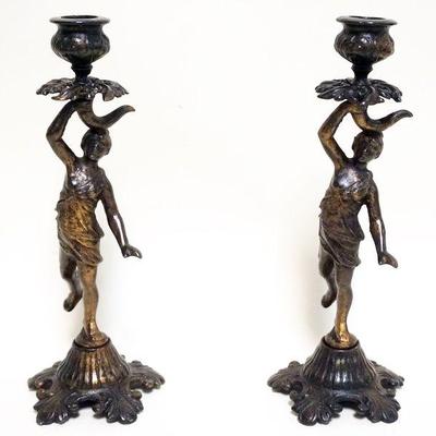 1197	PAIR OF ANTIQUE OFIGURAL CAST METAL CANDLESTICKS, APPROXIMATELY 9 1/2 IN H
