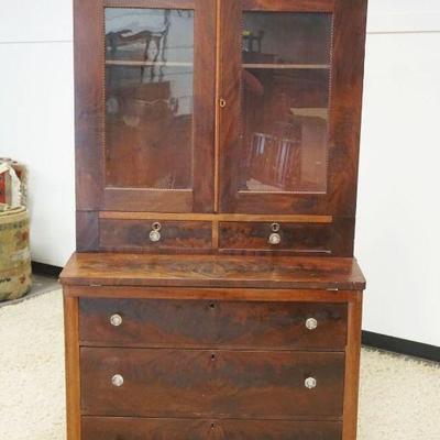 1129	MAHOGANY EMPIRE 2 PART SECRETARY DESK W/5 DRAWERS & BOOKCASE TOP, APPROXIMATELY 39 IN X 18 IN X 79 IN HIGH
