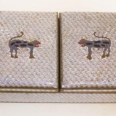 1067	CLOISONNE BOX W/HINGED DOUBLE LIDS, APPROXIMATELY 3 1/4 IN X 5 1/2 IN X 2 IN HIGH
