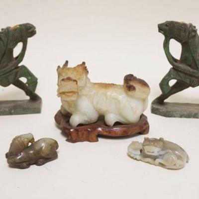 1073	GROUP OF ASSORTED CARVED STONE & MINIATURE JADE ITEMS, LARGEST APPROXIMATELY 6 IN HIGH
