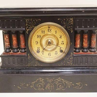 1046	ORNATE VICTORIAN ANSONIA MARBLE MANTLE CLOCK, APPROXIMATELY 8 IN X 16 1/2 IN X 12 IN HIGH
