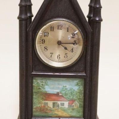 1045	MINIATURE STEEPLE CLOCK, APPROXIMATELY 3 IN X 5 IN X 9 IN HIGH
