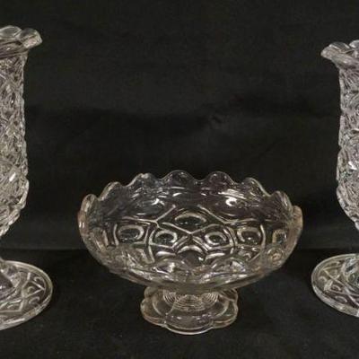 1180	ANTIQUE FLINT GLASS CELERY SPOONER AND COMPOTE, LARGEST PPIECE APPROXIMATELY 9 1/2 IN H
