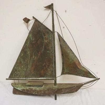1033	VINTAGE COPPER WEATHER VANE, SAILING SHIP, APPROXIMATELY 33 IN X 31 IN HIGH
