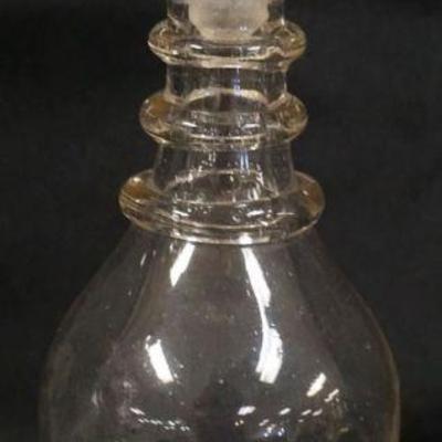 1176	ANTIQUE BLOWN GLASS DECANTER WITH 3 NECK RINGS, APPROXIMATELY 9 IN H
