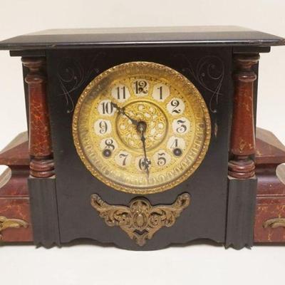 1044	ANTIQUE GILBERT FAUX MARBLE MANTLE CLOCK, APPROXIMATELY 6 IN X 17 IN HIGH
