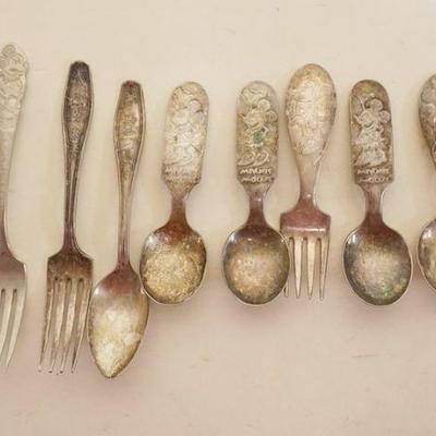 1245	EARLY DISNEY MICKEY AND MINNIE MOUSE SILVER PLATE CHILDERNS SPOONS & FORKS
