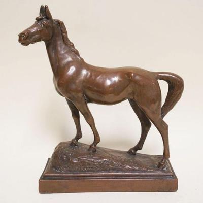 1053	PAUL HERSEL BRONZE HORSE SCULPTURE, APPROXIMATELY 4 IN X 10 1/2 IN X 14 IN HIGH
