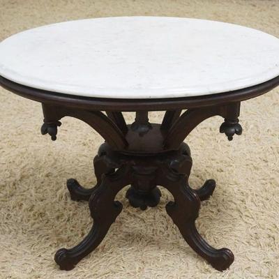 1110	VICTORIAN MARBLE TOP LOW TABLE, APPROXIMATELY 26 IN X 17 IN X 21 IN HIGH
