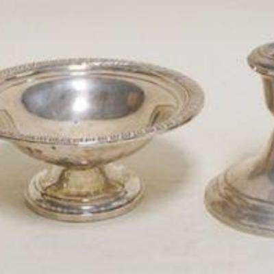 1216	GROUP OF ASSORTED STERLING SILVER WEIGHTED ITEMS INCLUDING SALT & PEPPER, CANDLESTICKS AND COMPOTE
