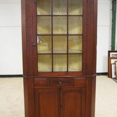 1115	ANTIQUE 2 PART CHERRY 12 PANE CORNER CUPBOARD, APPROXIMATELY 44 IN X 18 IN X 90 IN HIGH
