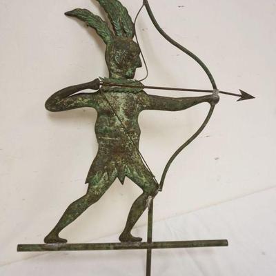 1035	VINTAGE COPPER WEATHER VANE, AMERICAN INDIAN W/BOW & ARROW, APPROXIMATELY 22 IN X 25 IN HIGH
