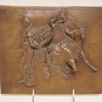 1001	BRONZE FINISHED RELIEF PLAQUE OF MATADOR & BULL, ARTIST STAMPED PICASSO, APPROXIMATELY 8 IN X 9 3/4 IN
