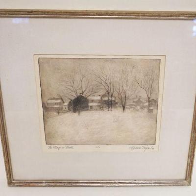 1166	WILLARD MYERS ETCHING *THE VILLAGE IN WINTER* SIGNED AND NO. 32/50, APPROXIMATELY 15 IN X 16 IN OVERALL
