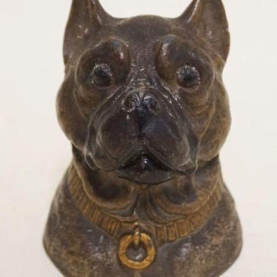 1083	VICTORIAN CAST METAL DOG INKWELL W/HINGED LID, MISSING GLASS INSERT, APPROXIMATELY 4 IN HIGH
