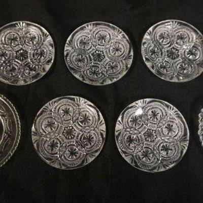 1174	PRESSED SANDWICH GLASS CUP PLATES, GROUP OF 7, LARGEST APPROXIMATELY 3 1/2  IN
