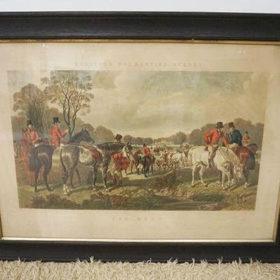 1168	LARGE ENGLISH FRAMED HUNT SCENE BY HERRINGS FOX HUNT SCENES, TITLES *THE MEET* ENGRAVING BY J. HARRIS, OCTOBER 1867, APPROXIMATELY...
