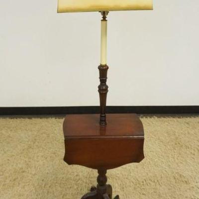1122	MAHOGANY LAMP TABLE W/DROP LEAF SIDES, APPROXIMATELY 60 IN HIGH
