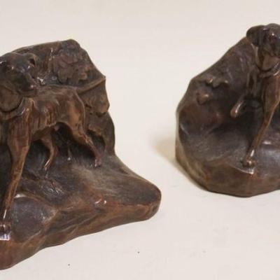 1021	COPPER FINISHED DOG BOOKENDS, JENNINGS BROTHERS, APPROXIMATELY 7 IN X 5 IN HIGH
