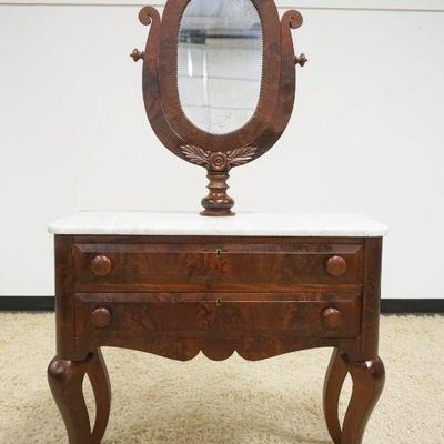 1104	VICTORIAN WALNUT MARBLE TOP DRESSING STAND, 8 DRAWERS W/MIRROR, APPROXIMATELY 36 IN X18 IN X 64 IN HIGH
