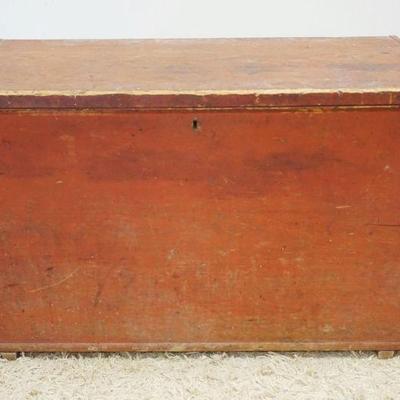 1147	ANTIQUE PINE DOVETAILED BLANKET CHEST W/RED WASH, APPROXIMATELY 39 IN X 22 IN X 24 IN HIGH
