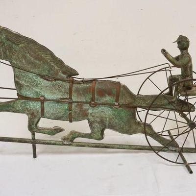 1036	VINTAGE COPPER WEATHER VANE, HORSE & SULKY, APPROXIMATELY 35 IN X 18 IN HIGH
