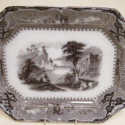 1191	ANTIQUE TRANSFER MULLBERRY PLATTER *VINCENNES* JOHN ALCOCK, APPROXIMATELY 17 1/2 IN X 14 IN
