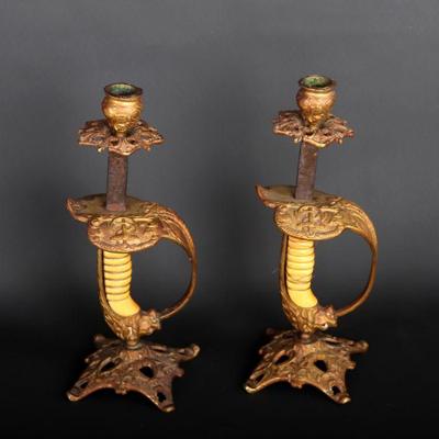 German Hilt Naval-style Pair of Candlesticks