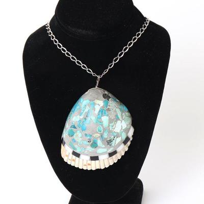 Turquoise Applied to Seashell Necklace