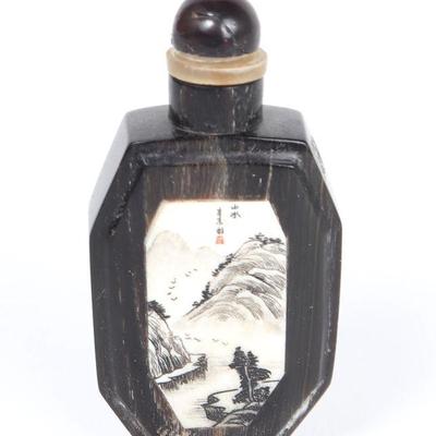 Dark Horn Carved Chinese Snuff Bottle, 19th C.