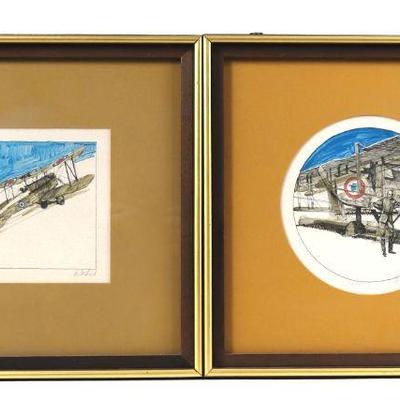 Two L/E WWI ACE Warplanes Hand Colored Prints