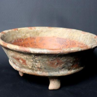 Painted Mayan Tripod Rattle Bowl