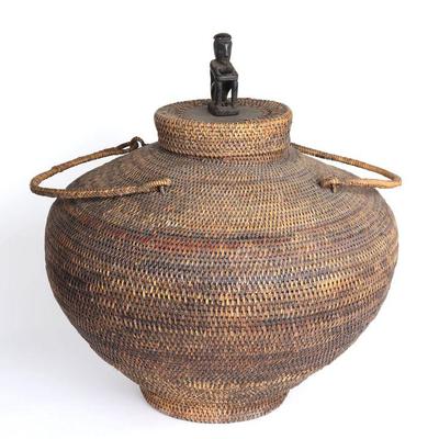 Vintage Large Bontoc Rice Basket w/ Bulul