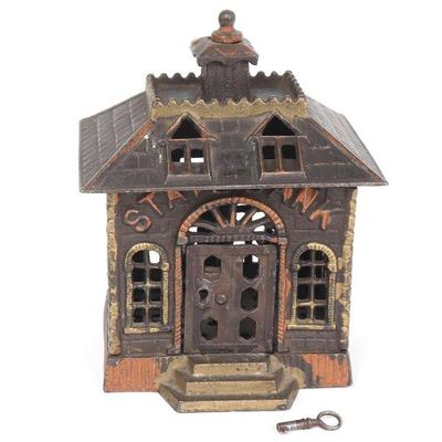 Antique Cast Iron State Coin Bank