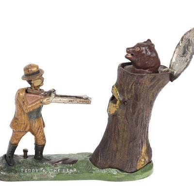 "Teddy and the Bear" Mechanical Bank