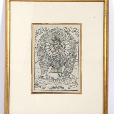 Tibetan Ink on Paper Thangka Print, 19th Century