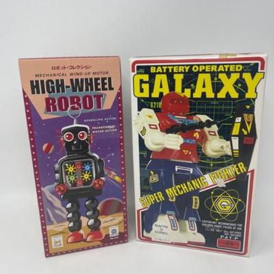 Ha Ha Toy Tin High Wheel Robot & Vintage Galaxy Super Mechanic Fighter