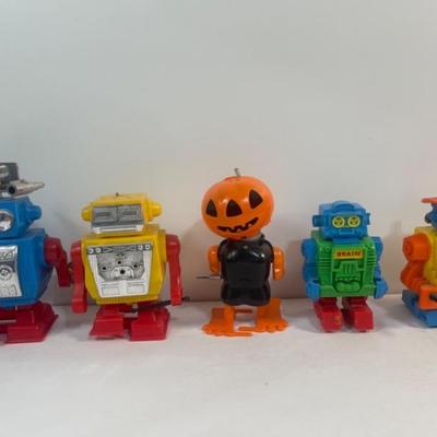(5) Vintage Win Up Walking Robots - Durham Industries Pumpkin