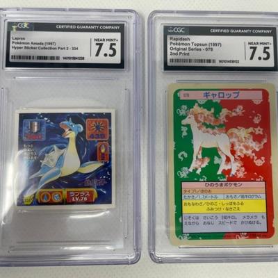 (2) 1997 CGC Graded 7.5 Pokemon Card & Sticker - Lapras & Rapidash