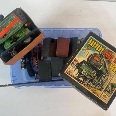 ENTIRE BOX of Vintage Trains & Tin Buildings