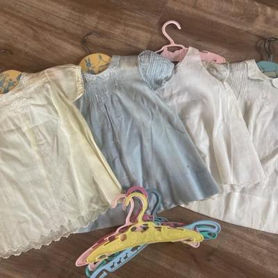(4) Vintage Handmade Doll or Baby Clothes & Hangers