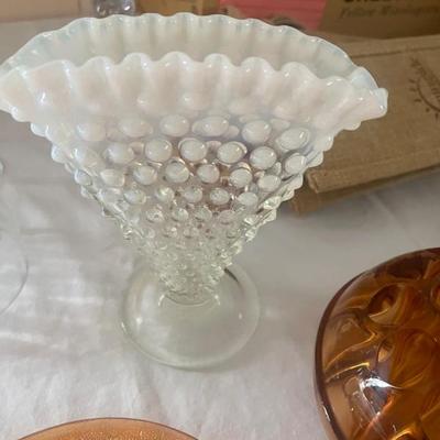 Fenton blue French opalescent trellis vase 