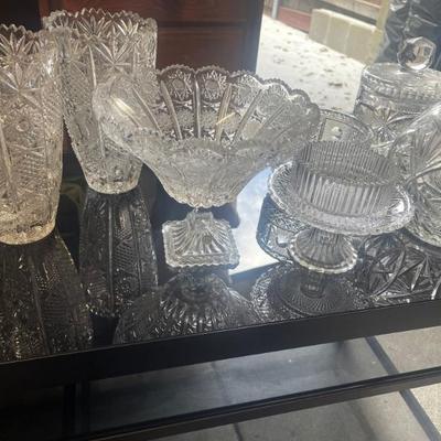 Assortment of cut glass and tv stand 
