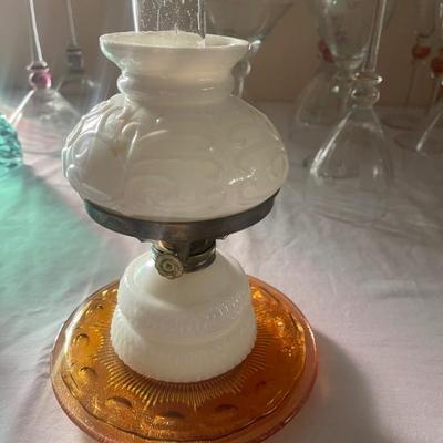 Vintage Milk glass mini oil lamp 