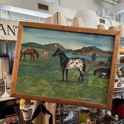 Old folk equestrian oil painting 